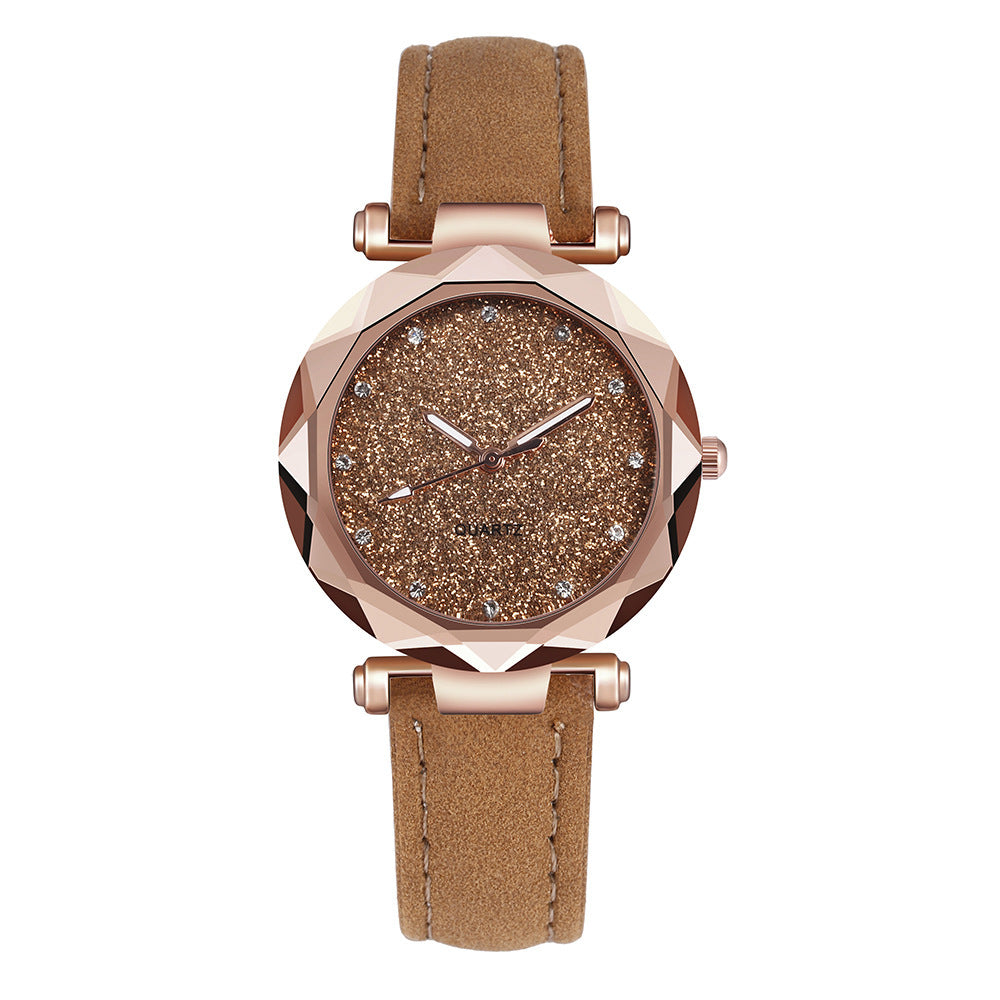 Women’s Starry Sky Leather Watch Casual Rhinestone Designer Clock