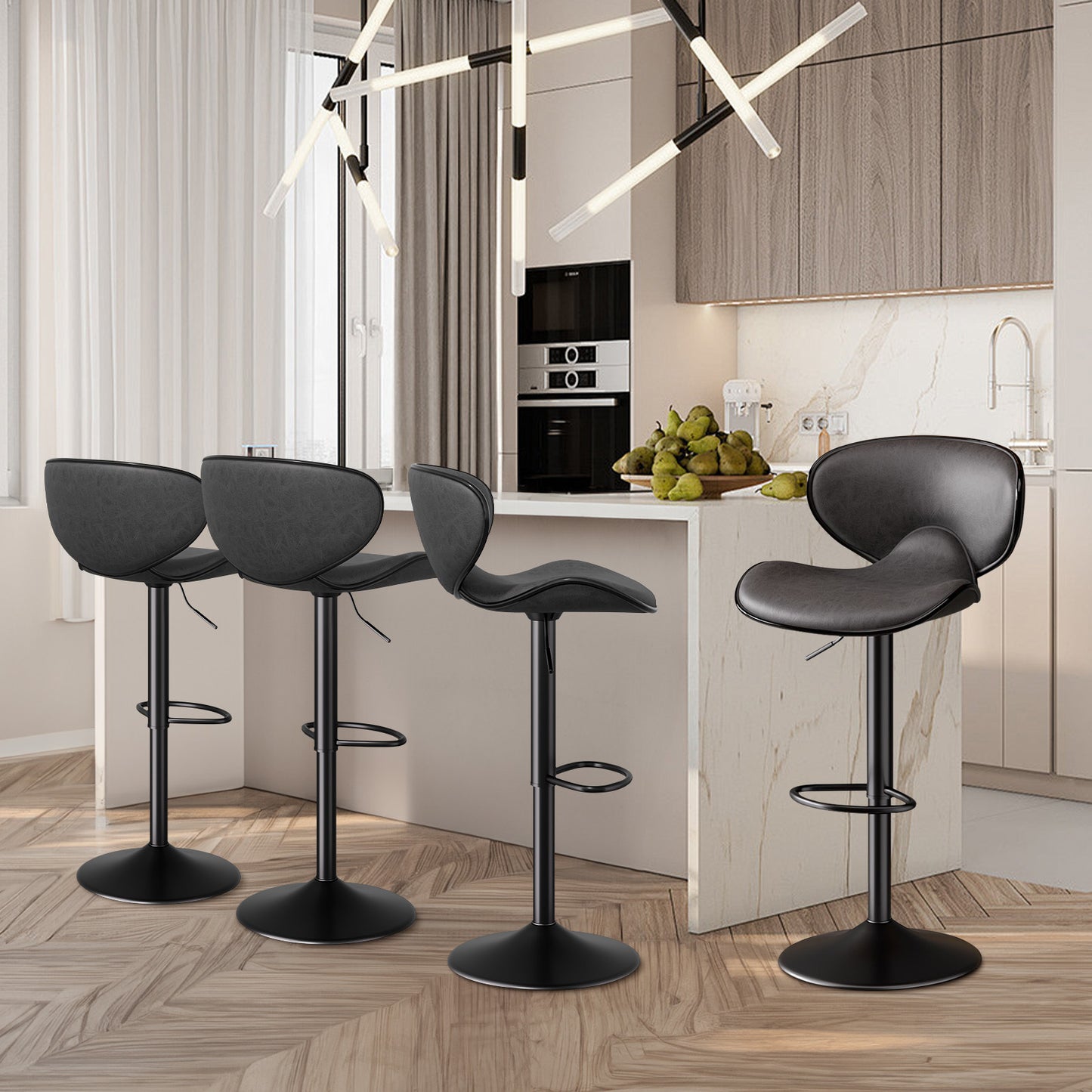 Modern Adjustable Bar Stool – Faux Leather Swivel Counter Stool with Backrest, Height Adjustable 25"–33", 360° Swivel, Durable & Comfortable