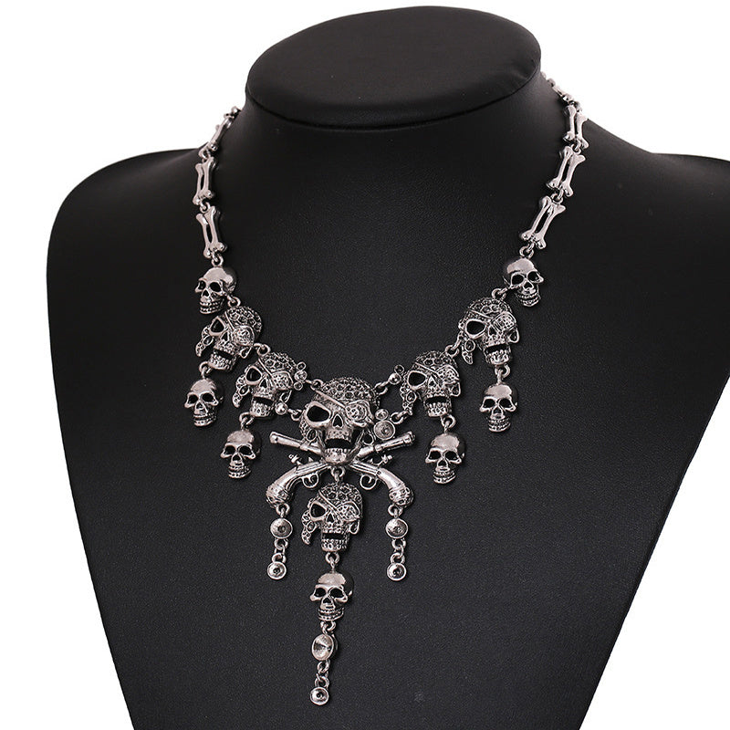 Vintage Skull Tassel Necklace | Gothic Punk Halloween Sweater Chain Jewelry