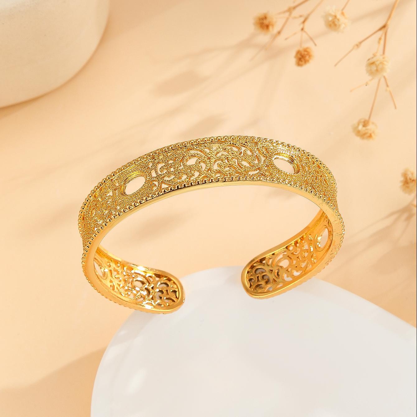 Luxury Gold Bracelet – Hollow Lace Flower Design, Elegant Wedding Jewelry for Women