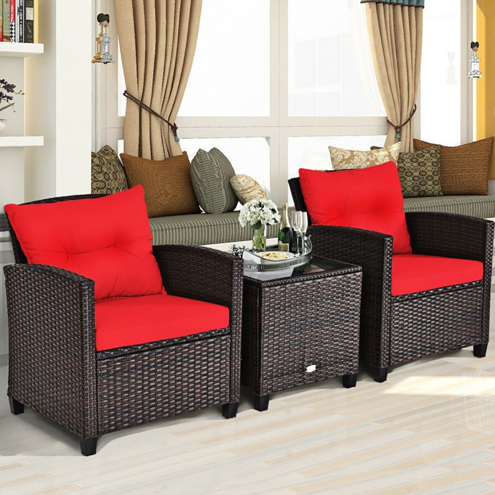 3-Piece Rattan Patio Furniture Set with Washable Cushions – Outdoor Chairs & Coffee Table