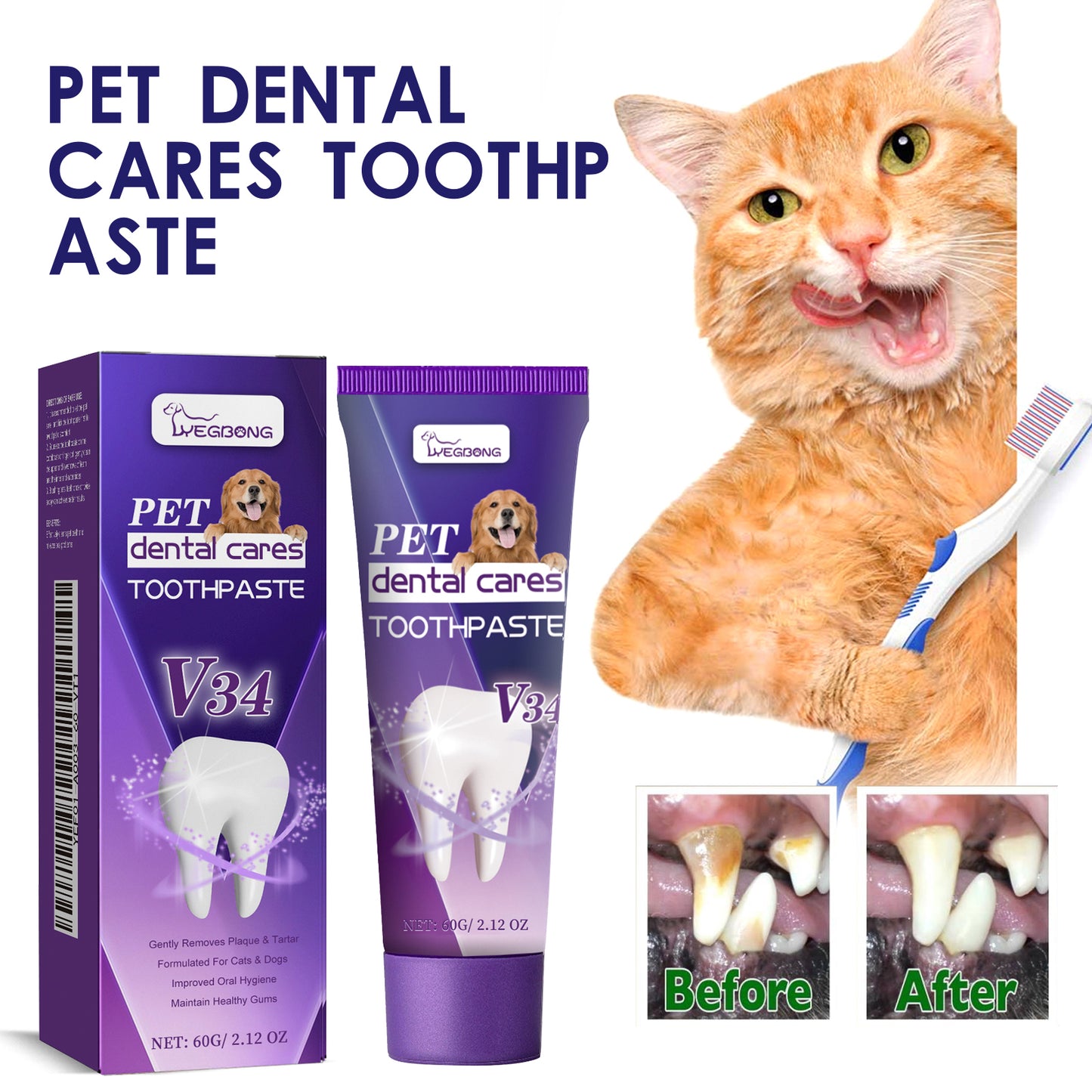 Pet V34 Toothpaste Bad Breath, Tartar & Gum Care for Dogs & Cats