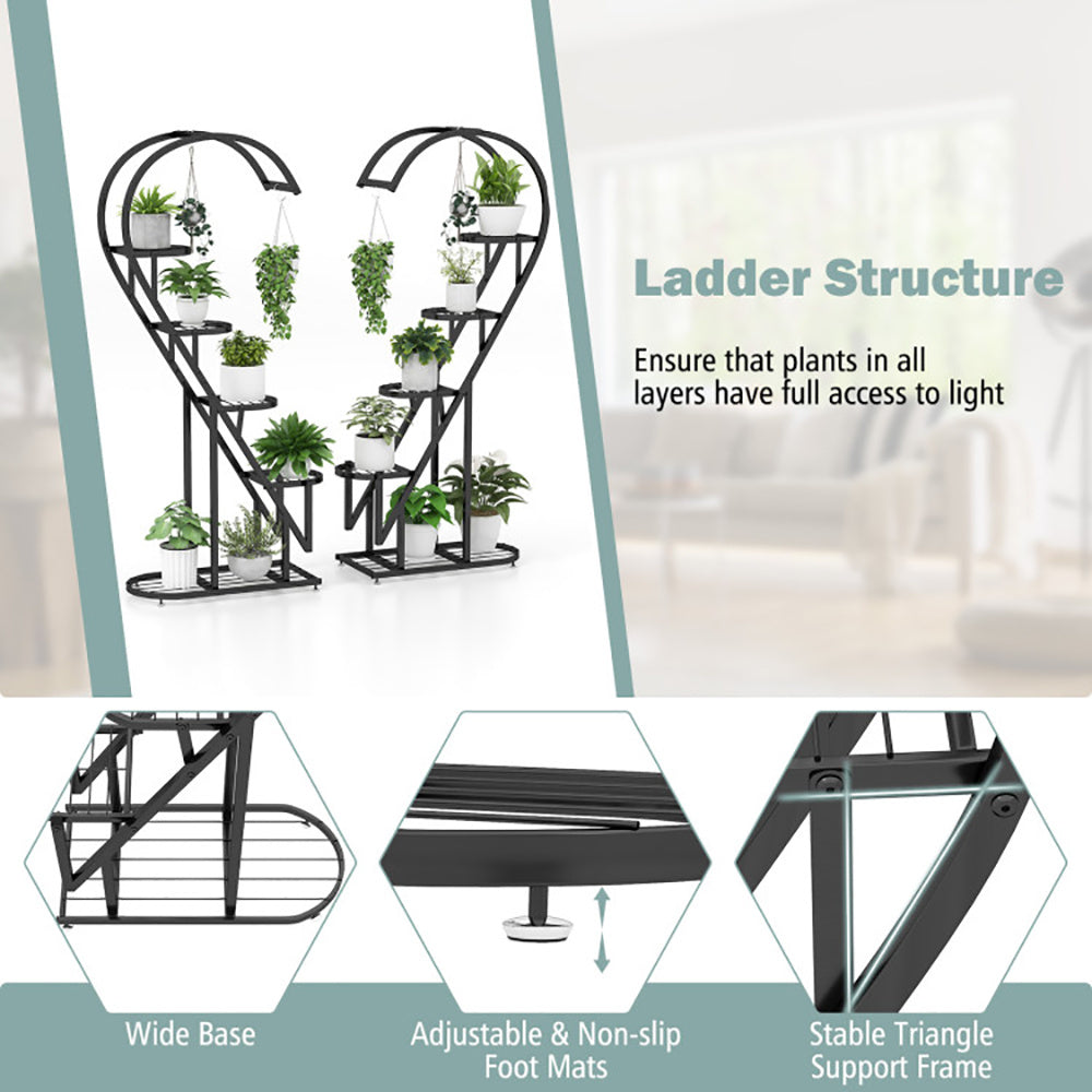 5 Tier Metal Plant Stand with Hanging Hook – Indoor & Outdoor Multiple Plant Holder