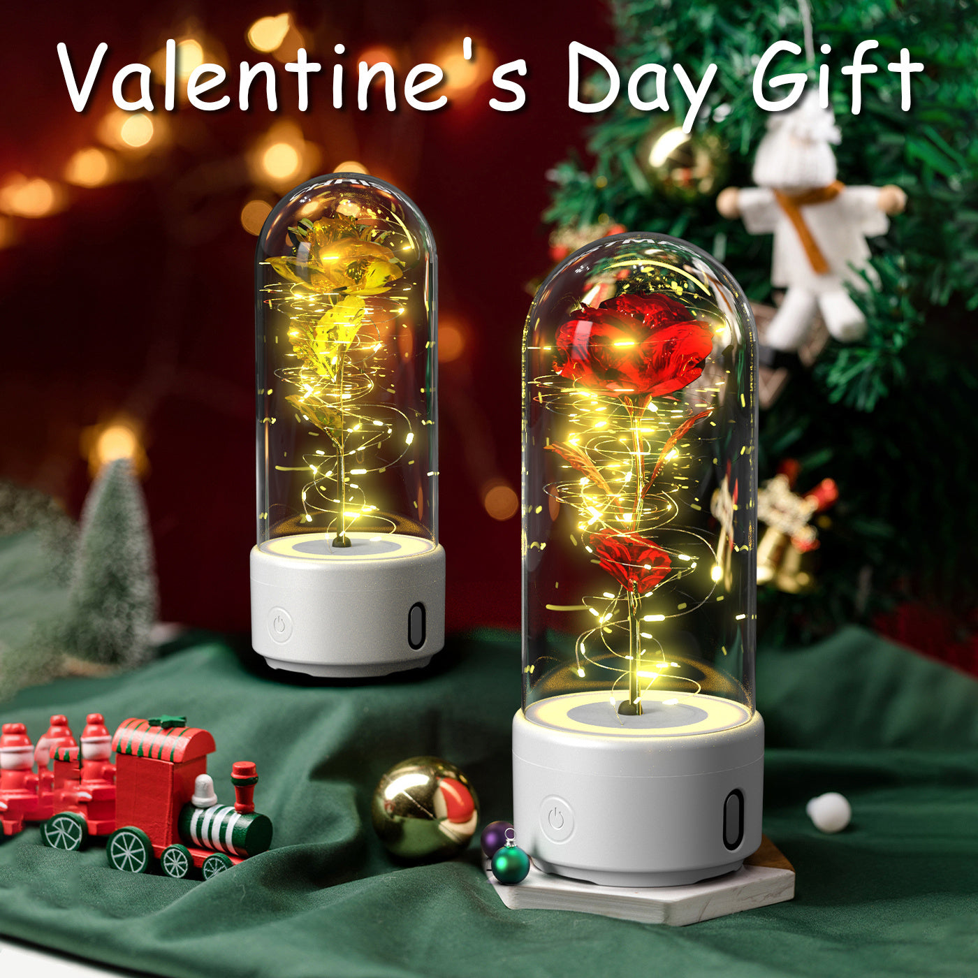 2-in-1 Rose LED Night Light & Bluetooth Speaker Glass Cover Romantic Gift