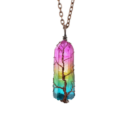 “Stone Crystal Tree of Life Pendant Necklace | Fashion Jewelry for Women & Men”