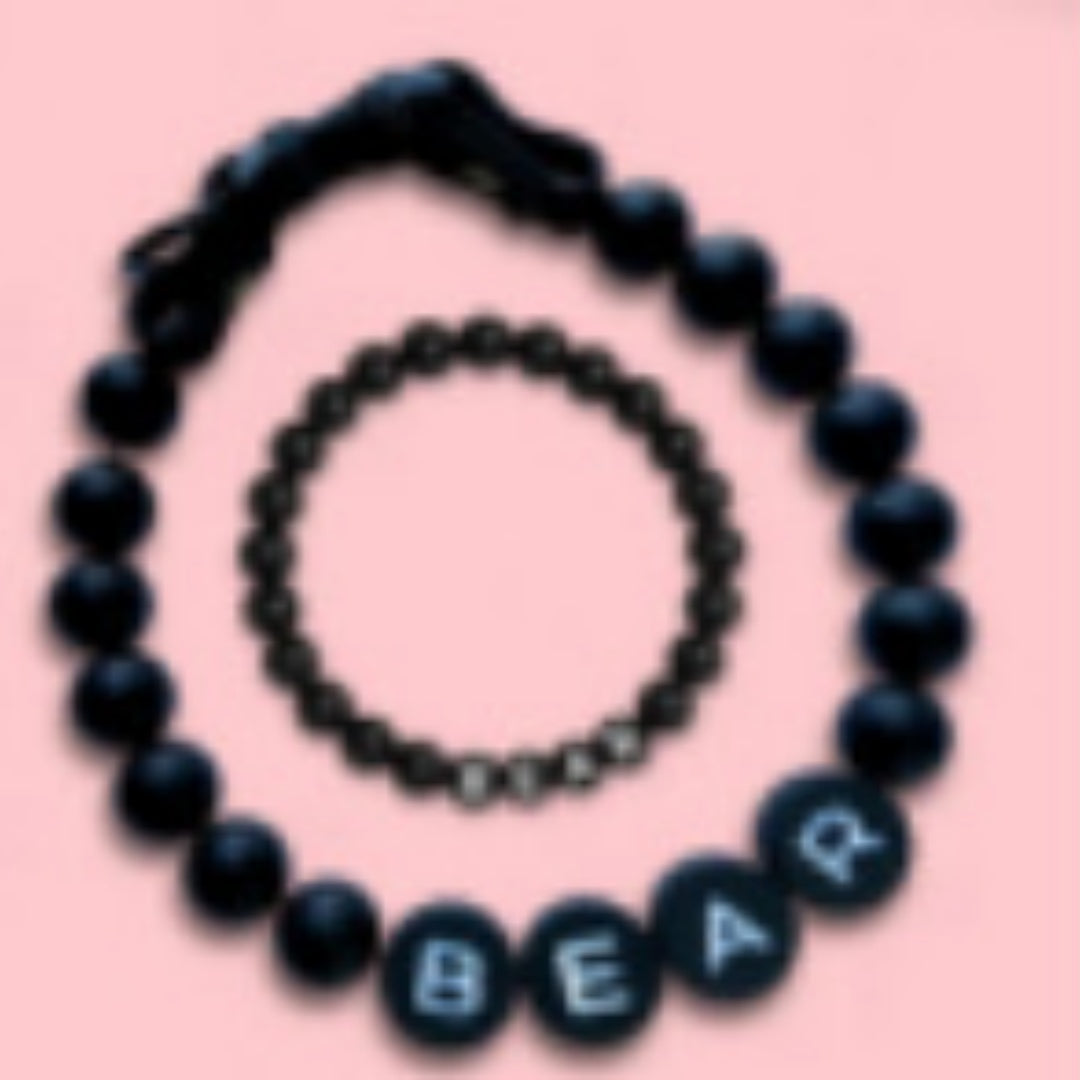 Custom Beaded Pet Collar with Matching Bracelet Personalized Dog Name Necklace