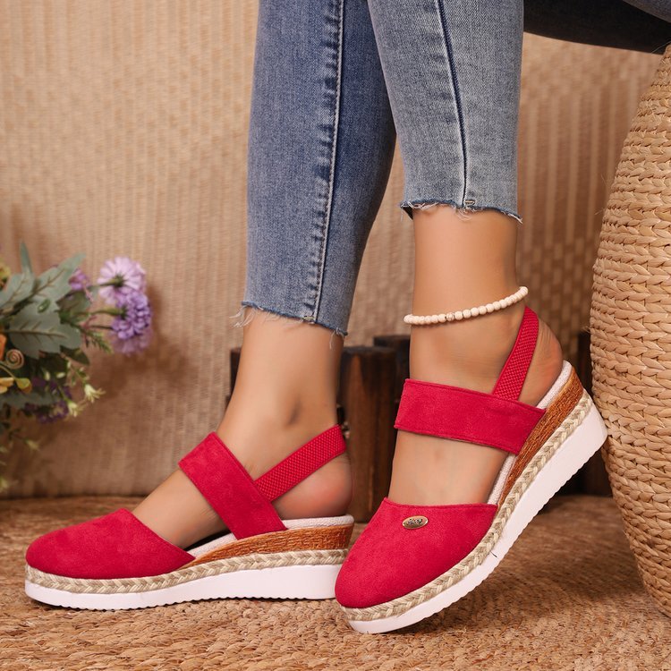 Women’s Summer Hemp Rope Wedge Sandals Lightweight Braided Closed Toe with Elastic Band