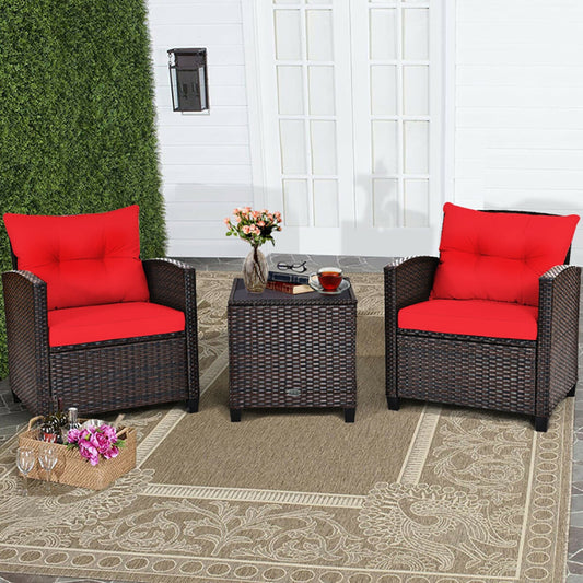 3-Piece Rattan Patio Furniture Set with Washable Cushions – Outdoor Chairs & Coffee Table