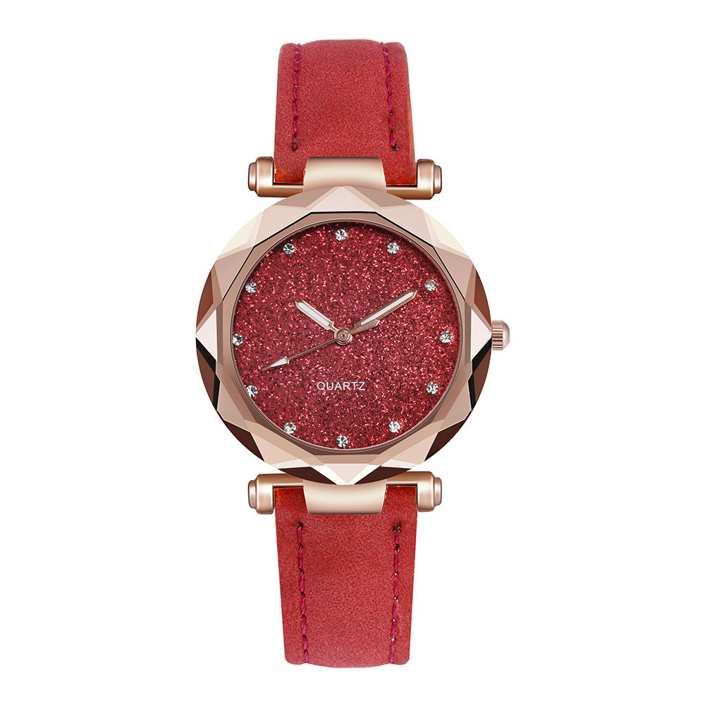 Women’s Starry Sky Leather Watch Casual Rhinestone Designer Clock