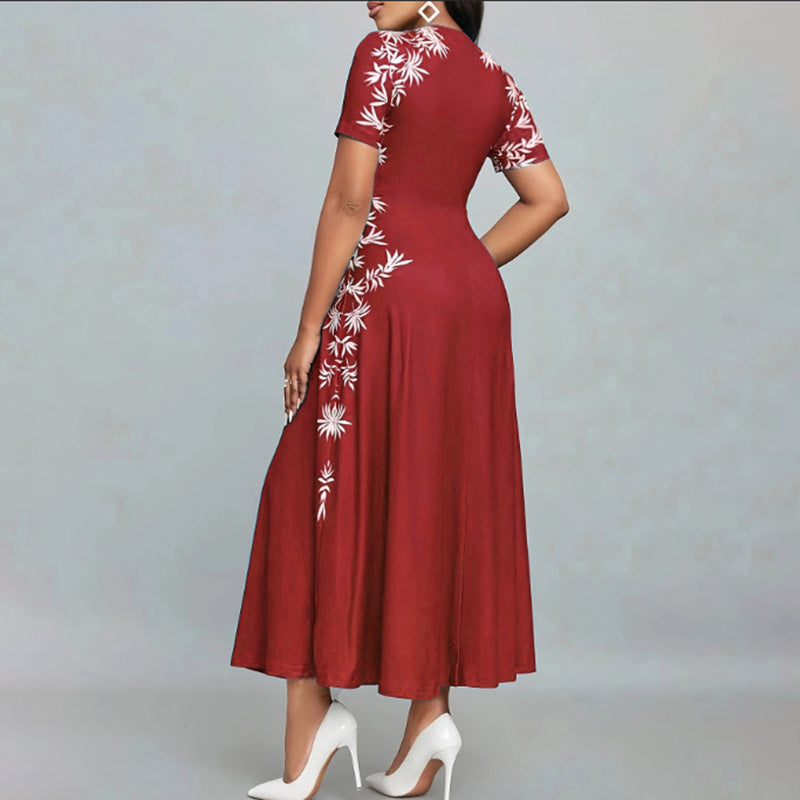 Women’s Elegant Short Sleeve Maxi Dress – Casual Empire Waist Long Dress