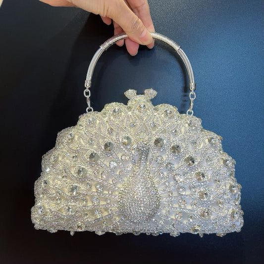 Large Peacock Diamond Banquet Handbag  Luxury Crossbody & Evening Bag