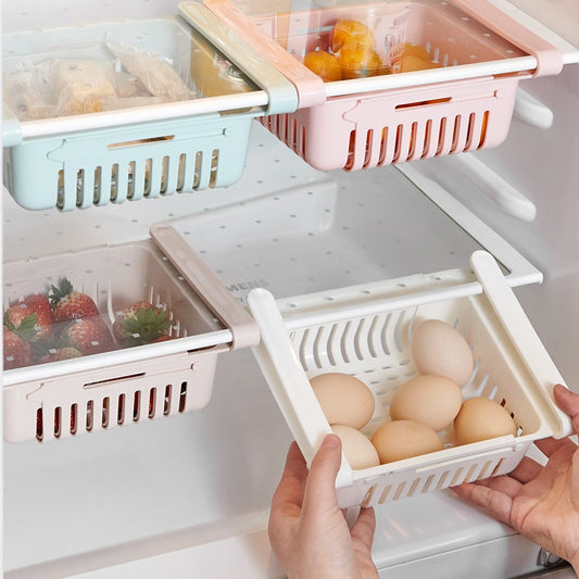 Retractable Refrigerator Divider Pull-Out Storage Rack & Organizer Box for Home Preservation