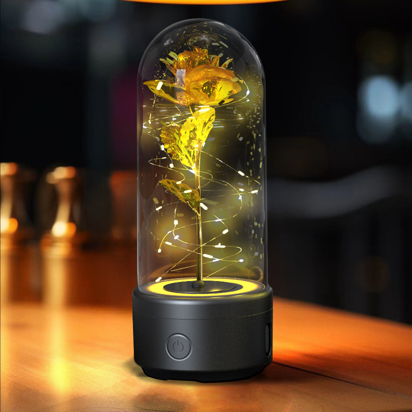 2-in-1 Rose LED Night Light & Bluetooth Speaker Glass Cover Romantic Gift