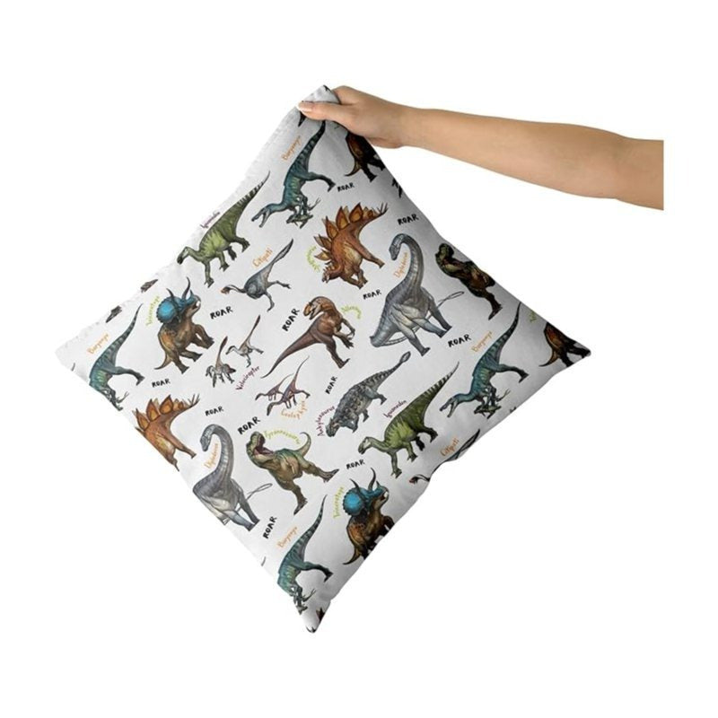Wild Dinosaur Pillow Cover – 18x18 Decorative Cushion Case with T-Rex & Brachiosaurus Design, Boys’ Room & Home Decoration