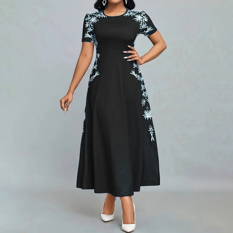 Women’s Elegant Short Sleeve Maxi Dress – Casual Empire Waist Long Dress
