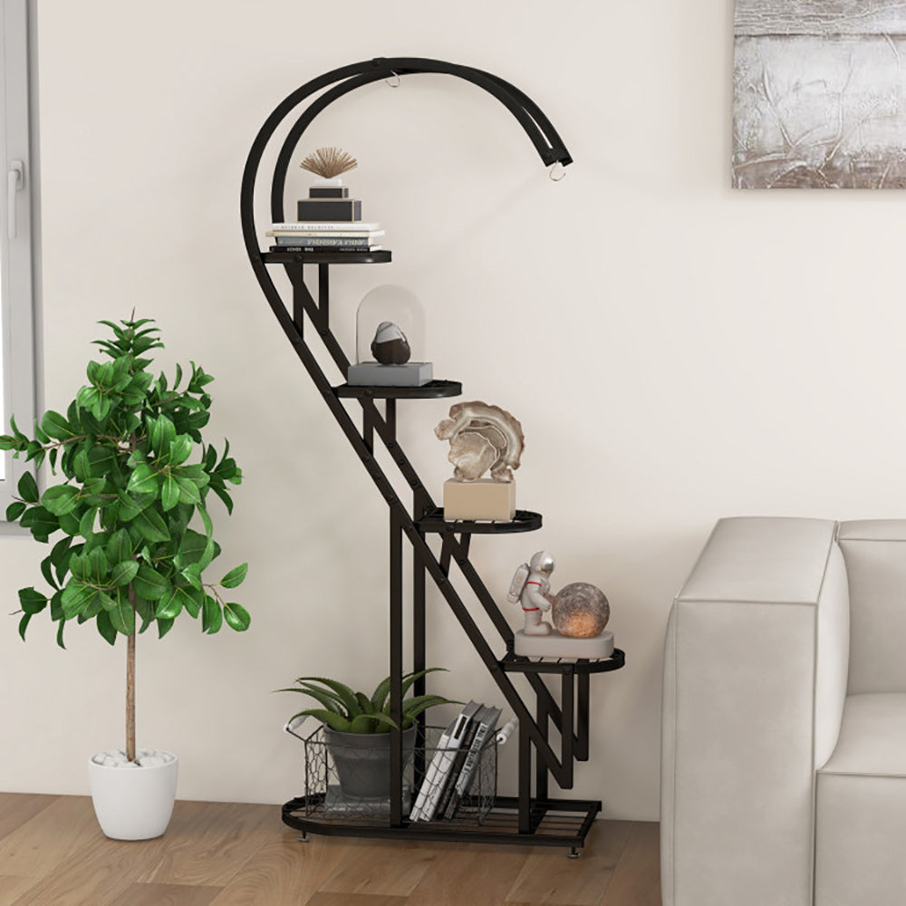 5 Tier Metal Plant Stand with Hanging Hook – Indoor & Outdoor Multiple Plant Holder