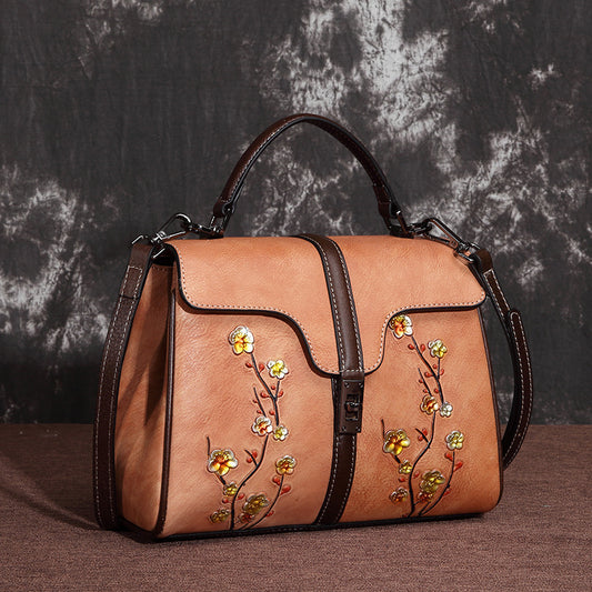 Elegant Retro Leather Handbag First-Layer Cowhide Shoulder Bag