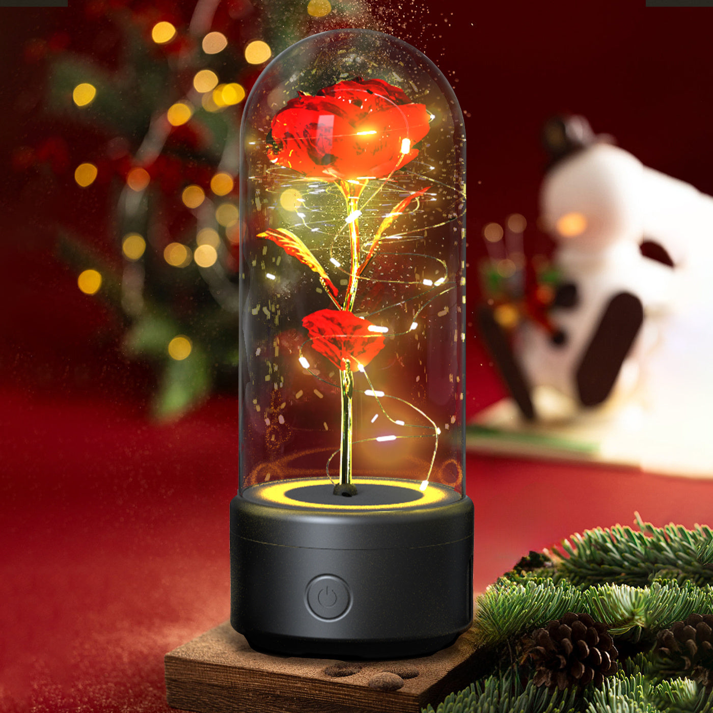 2-in-1 Rose LED Night Light & Bluetooth Speaker Glass Cover Romantic Gift