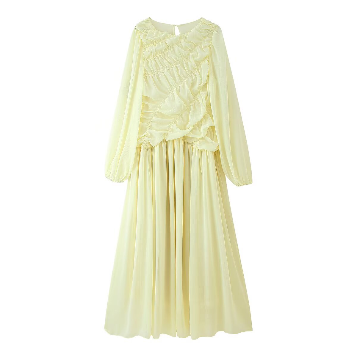 Women's Long Sleeve Mesh Pleated Dress