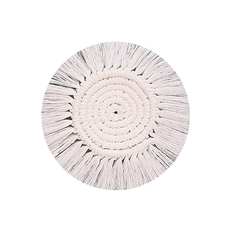 Nordic Handwoven Cotton Rope Coaster White Tassel Minimalist Decorative Insulation Pad