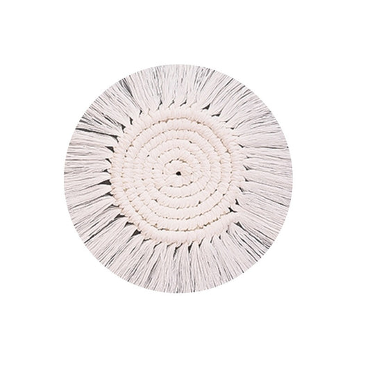 Nordic Handwoven Cotton Rope Coaster White Tassel Minimalist Decorative Insulation Pad