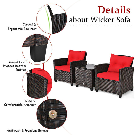 3-Piece Rattan Patio Furniture Set with Washable Cushions – Outdoor Chairs & Coffee Table