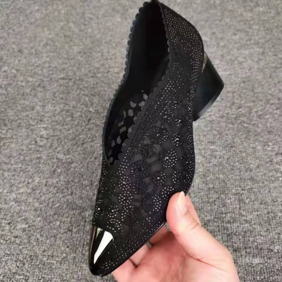 Elegant Plus Size Rhinestone Chunky Heel Shoes for Women