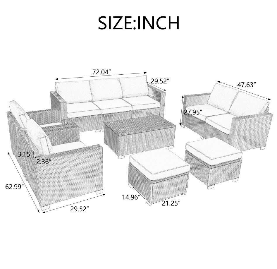 10-Piece Patio Furniture Set with Cushions – Outdoor Sectional Sofa & Table