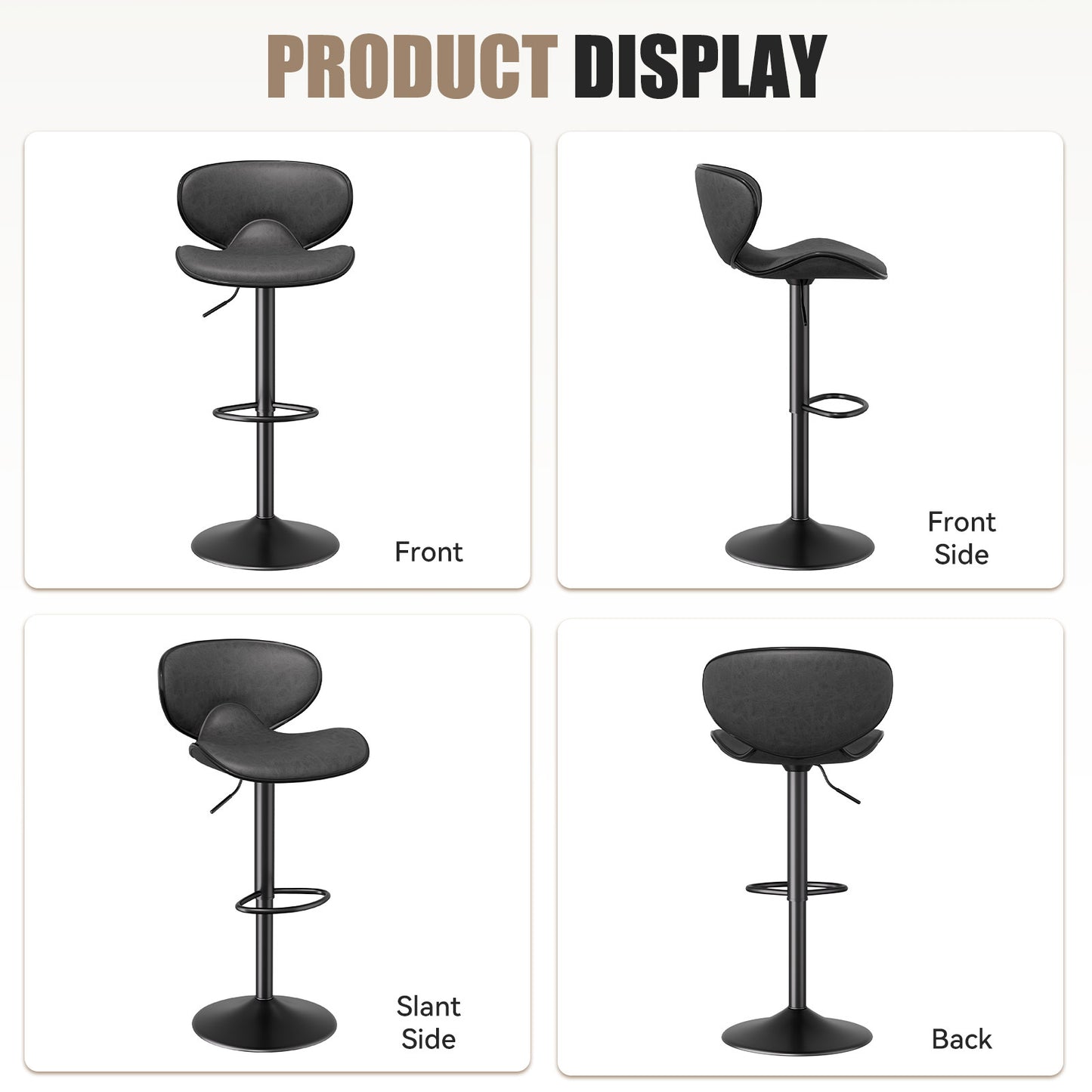 Modern Adjustable Bar Stool – Faux Leather Swivel Counter Stool with Backrest, Height Adjustable 25"–33", 360° Swivel, Durable & Comfortable