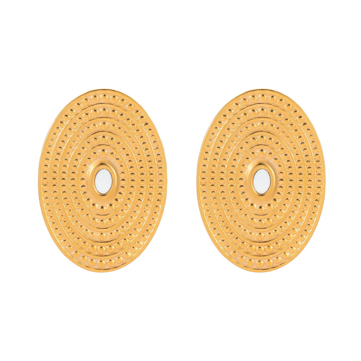 18K Gold Plated Oval Spiral Earrings,Stainless Steel