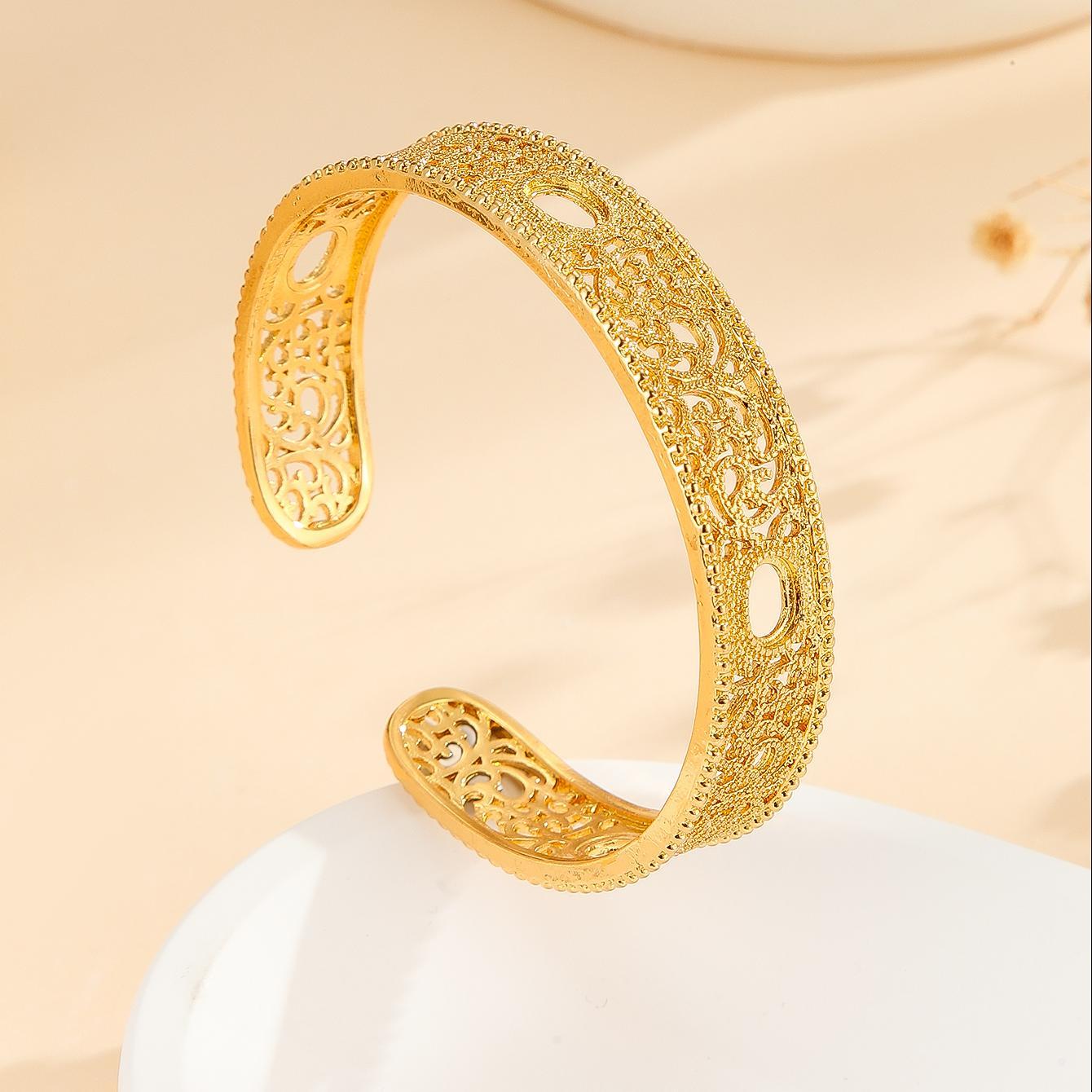 Luxury Gold Bracelet – Hollow Lace Flower Design, Elegant Wedding Jewelry for Women
