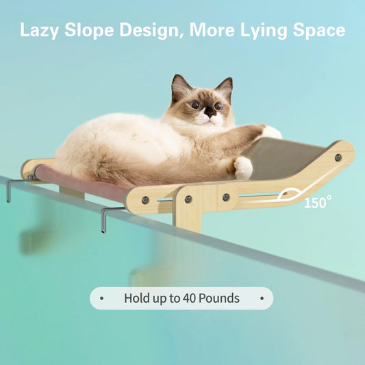 Cat Window Perch Wooden Hanging Bed with Washable Cotton Canvas for Indoor Cats