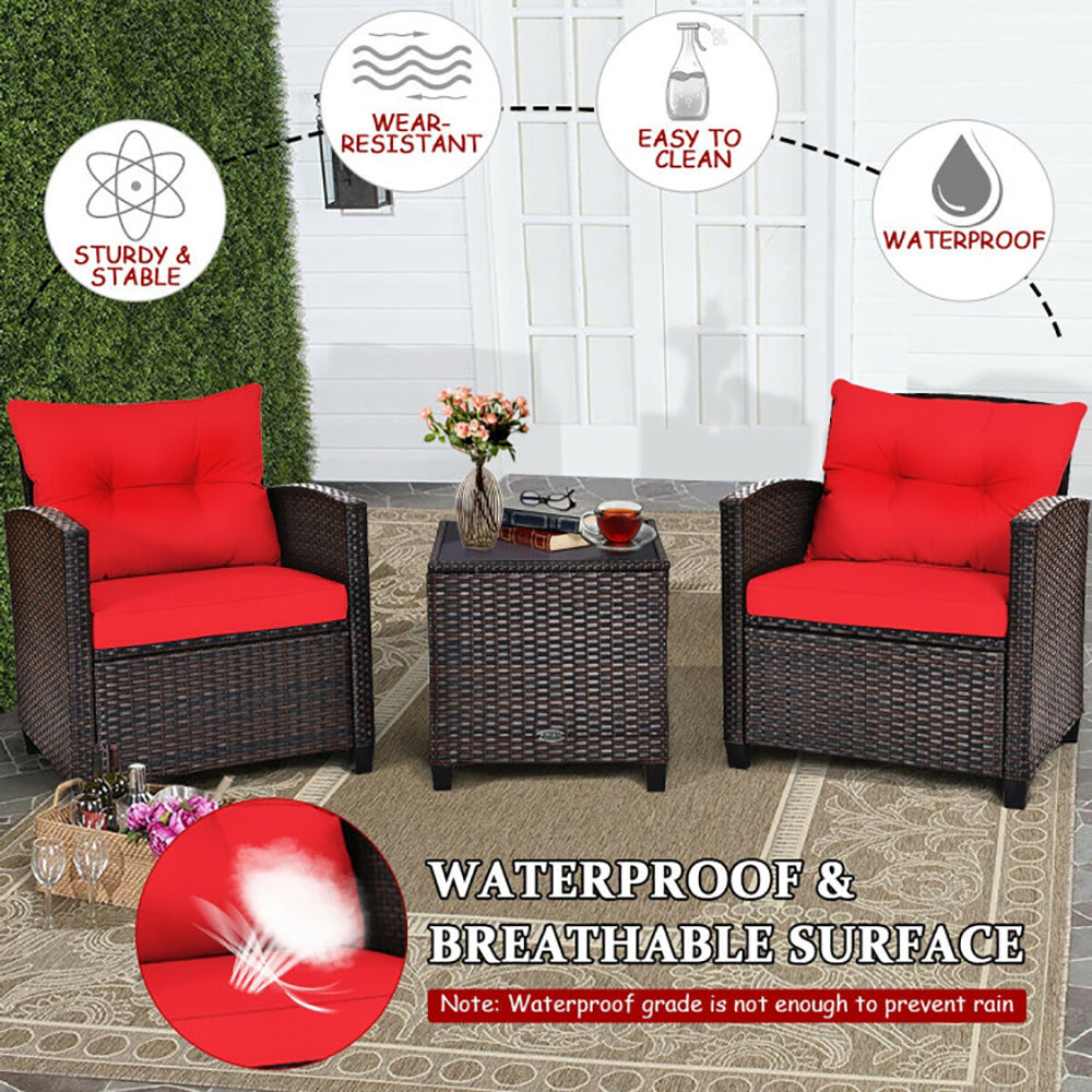 3-Piece Rattan Patio Furniture Set with Washable Cushions – Outdoor Chairs & Coffee Table