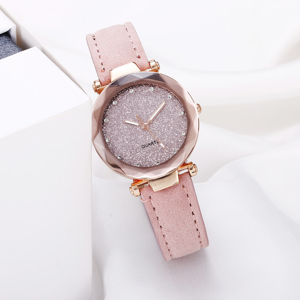 Women’s Starry Sky Leather Watch Casual Rhinestone Designer Clock