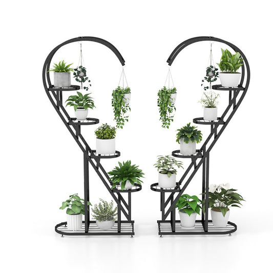 5 Tier Metal Plant Stand with Hanging Hook – Indoor & Outdoor Multiple Plant Holder