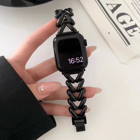 Apple Watch Band (Series 1–8) Single Row V-Chain Denim Metal Strap