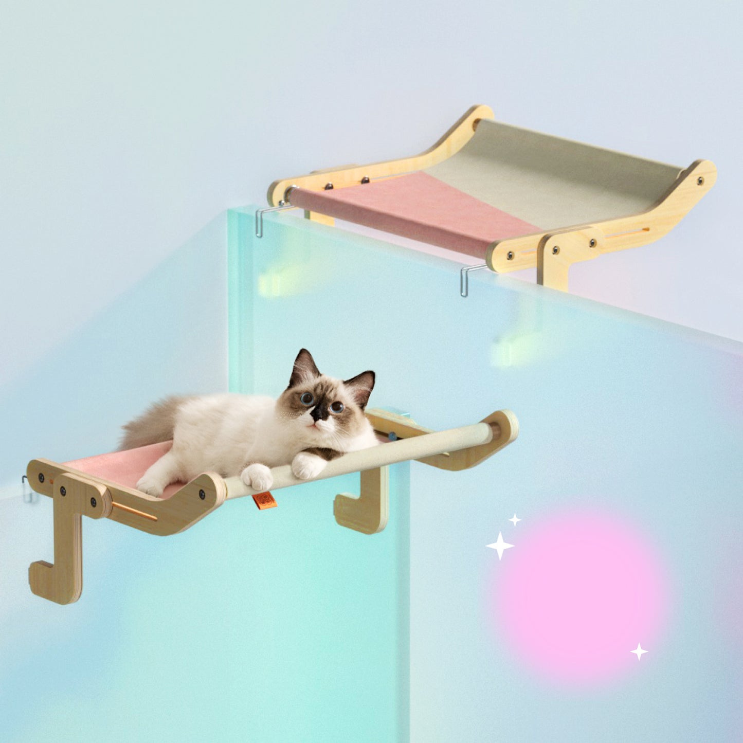 Cat Window Perch Wooden Hanging Bed with Washable Cotton Canvas for Indoor Cats