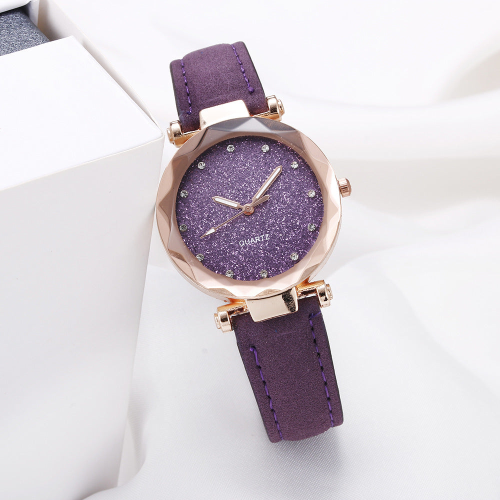 Women’s Starry Sky Leather Watch Casual Rhinestone Designer Clock
