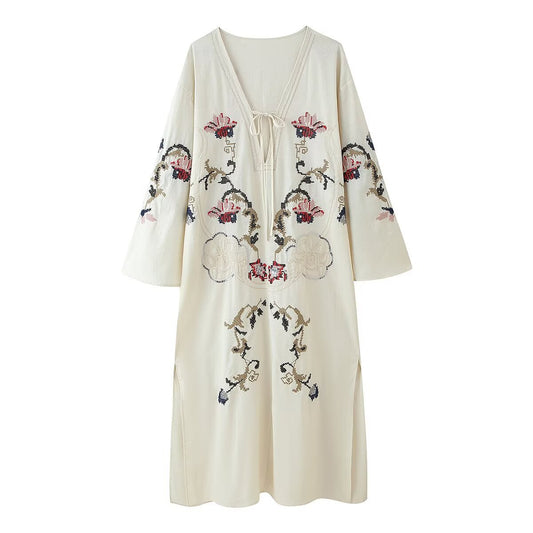Women's Floral Embroidery Dress  Elegant Summer Wear