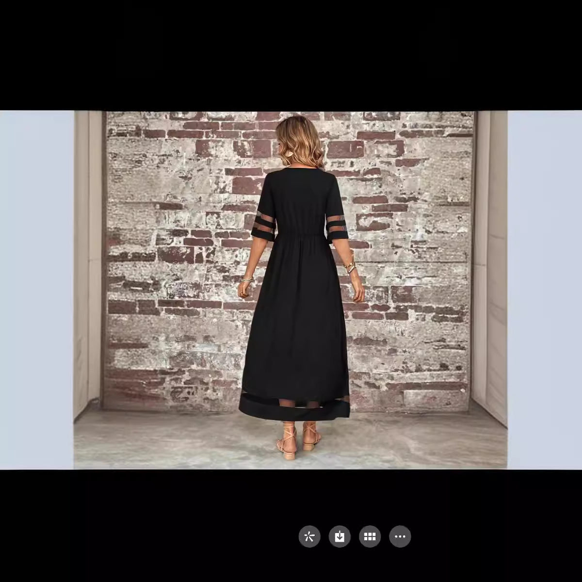Five-quarter Sleeve Mesh Patchwork Round Neck Dress with Pockets