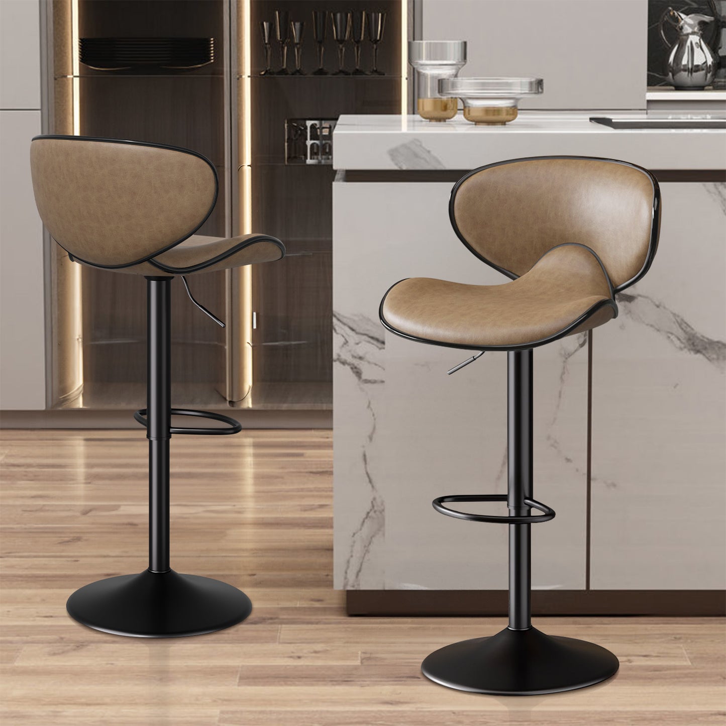 Modern Adjustable Bar Stool – Faux Leather Swivel Counter Stool with Backrest, Height Adjustable 25"–33", 360° Swivel, Durable & Comfortable
