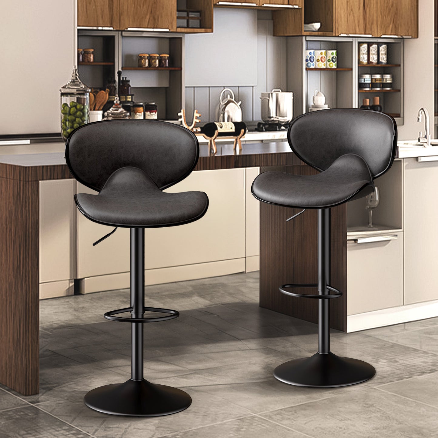 Modern Adjustable Bar Stool – Faux Leather Swivel Counter Stool with Backrest, Height Adjustable 25"–33", 360° Swivel, Durable & Comfortable