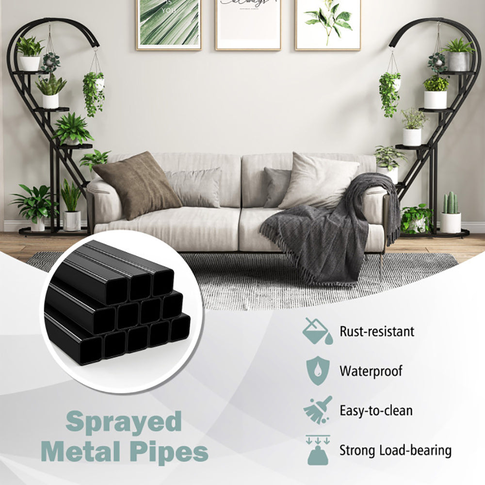 5 Tier Metal Plant Stand with Hanging Hook – Indoor & Outdoor Multiple Plant Holder