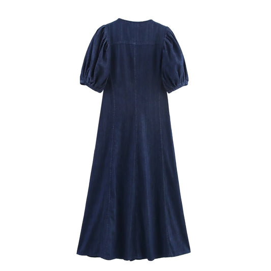 Women's Casual Denim Button Down Midi Dress