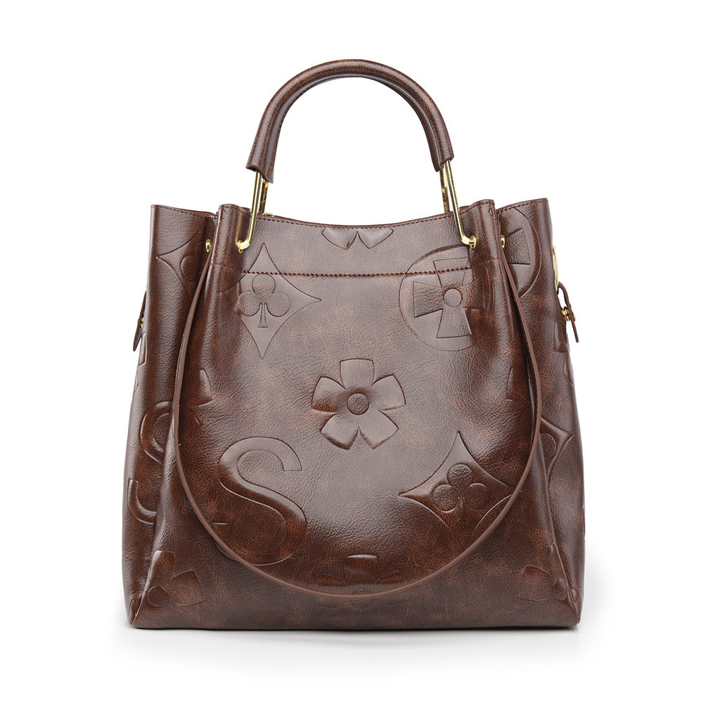 Women's Fashion Embossed Tote Bag Large Capacity Maternity & Bucket Style Handbag
