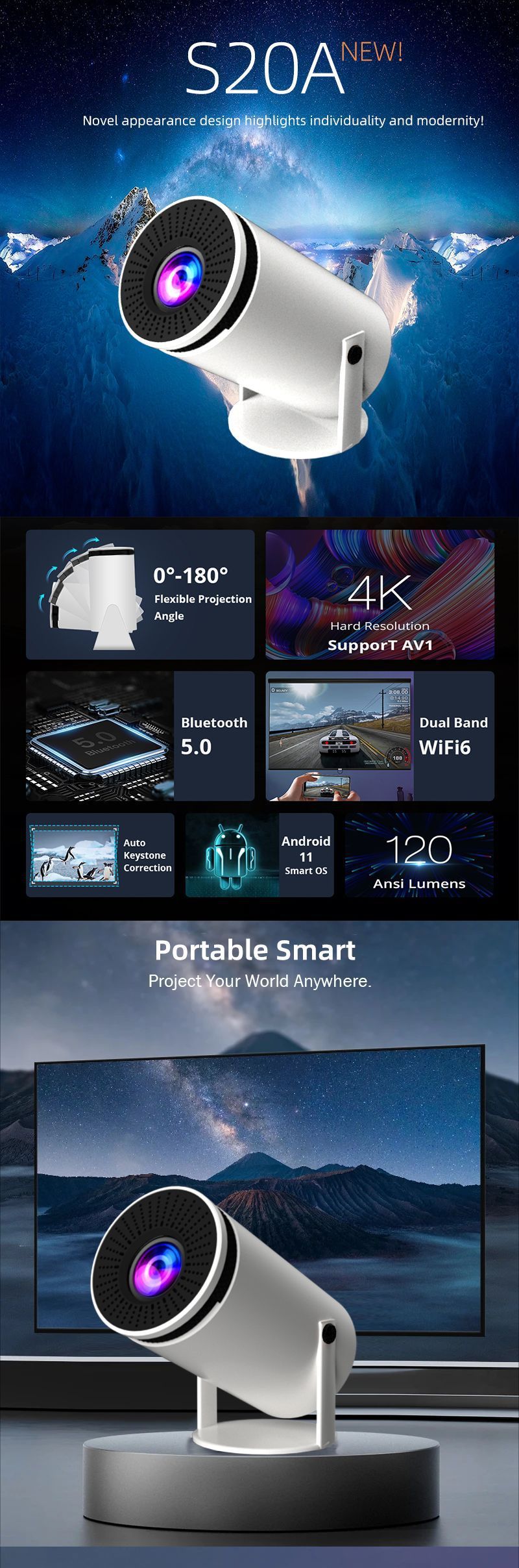 HY300 Smart HD Home Projector Portable Mini Theater Machine