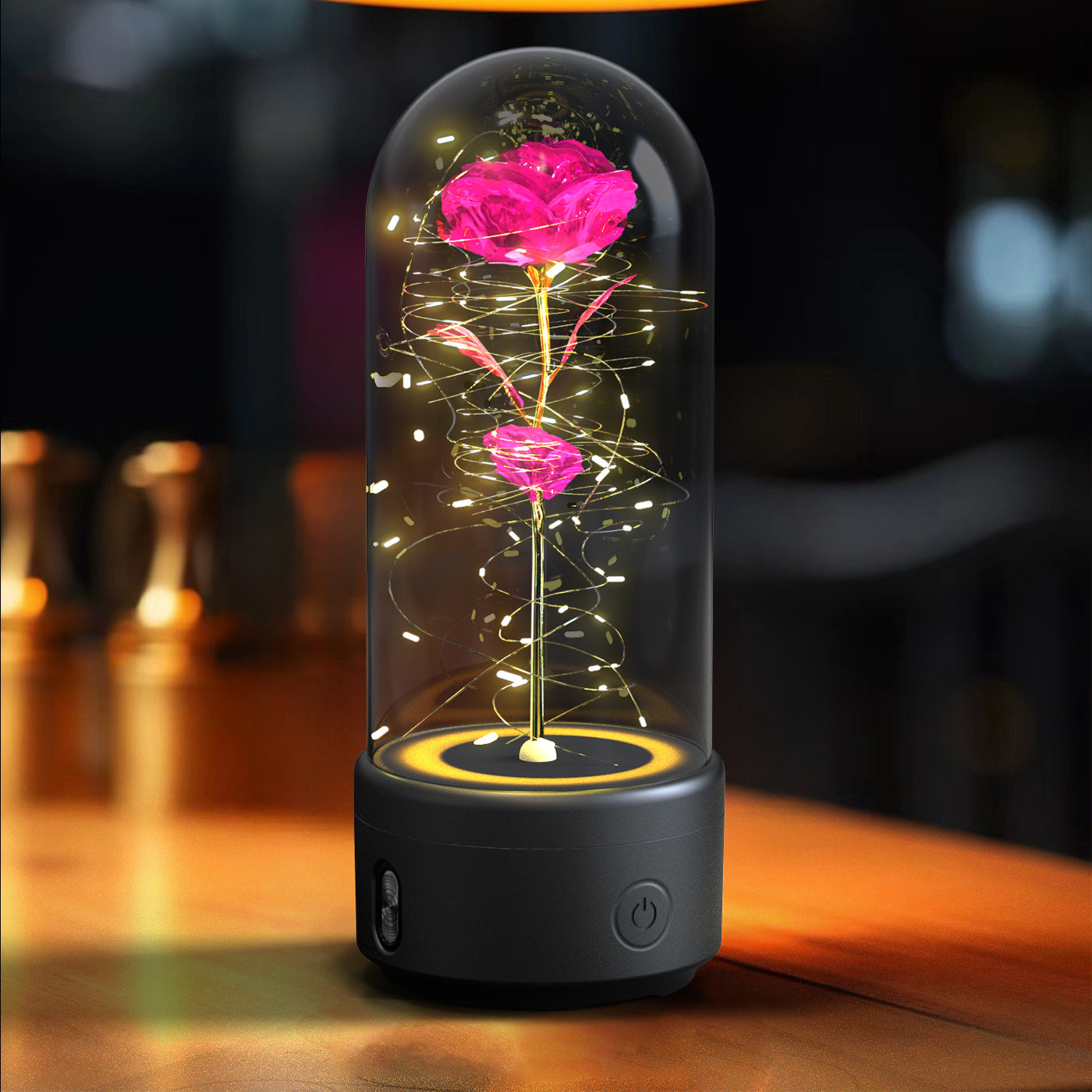 2-in-1 Rose LED Night Light & Bluetooth Speaker Glass Cover Romantic Gift