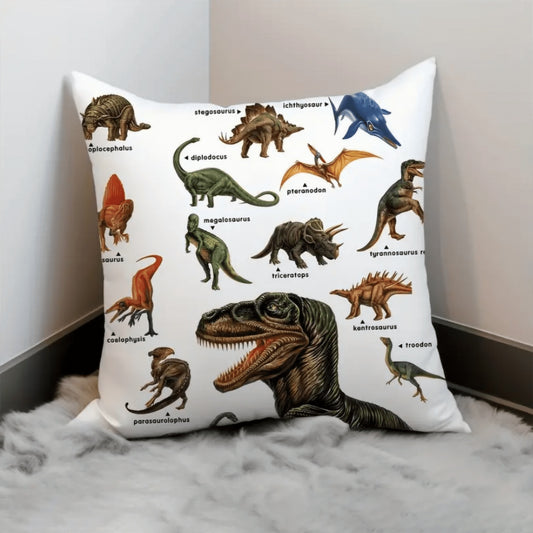 Wild Dinosaur Pillow Cover – 18x18 Decorative Cushion Case with T-Rex & Brachiosaurus Design, Boys’ Room & Home Decoration