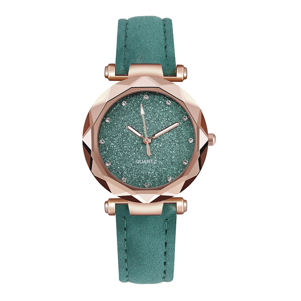 Women’s Starry Sky Leather Watch Casual Rhinestone Designer Clock