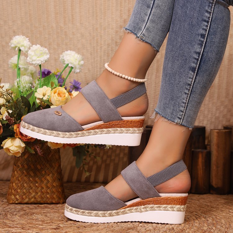 Women’s Summer Hemp Rope Wedge Sandals Lightweight Braided Closed Toe with Elastic Band
